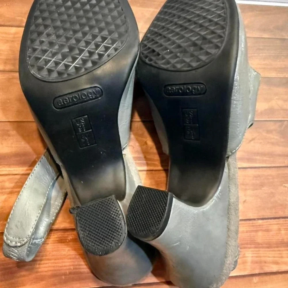 Aerology by Aerosoles‎ grey leather slingback heels #heels #slingbacks 9.5